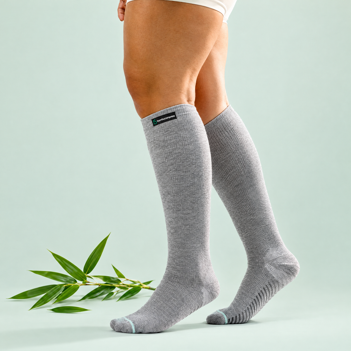Gray knee-high bamboo compression socks