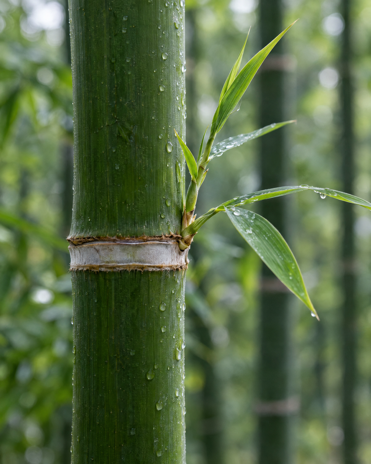 A bamboo culm with a new shoot