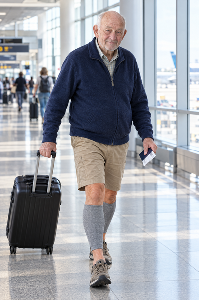 Traveling through the airport in bamboo calf sleeves