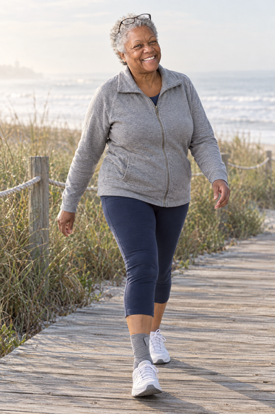 Morning walk on the boardwalk with a bamboo ankle sleeve