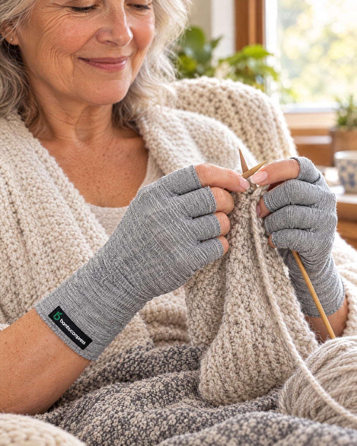 Person wearing the FLEX+ Bamboo Compression Gloves | Bamboo - Gray