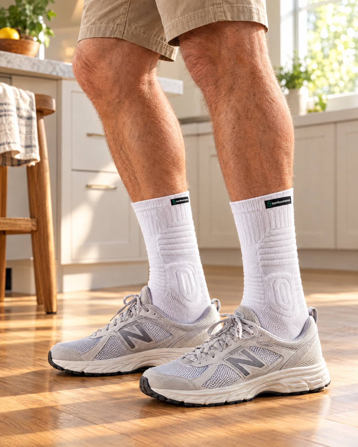 STEADY+ Cushion Compression Crew Socks in everyday use | White