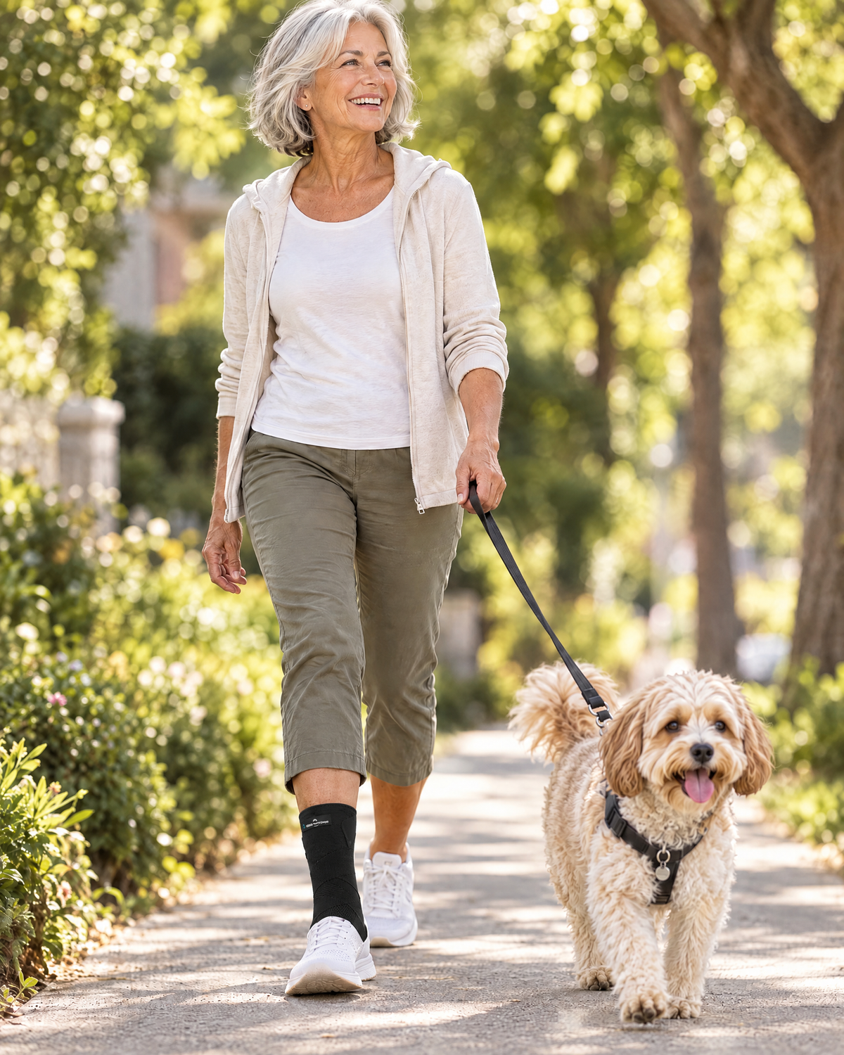 Person wearing the FLEX+ Bamboo Ankle Sleeve | Black