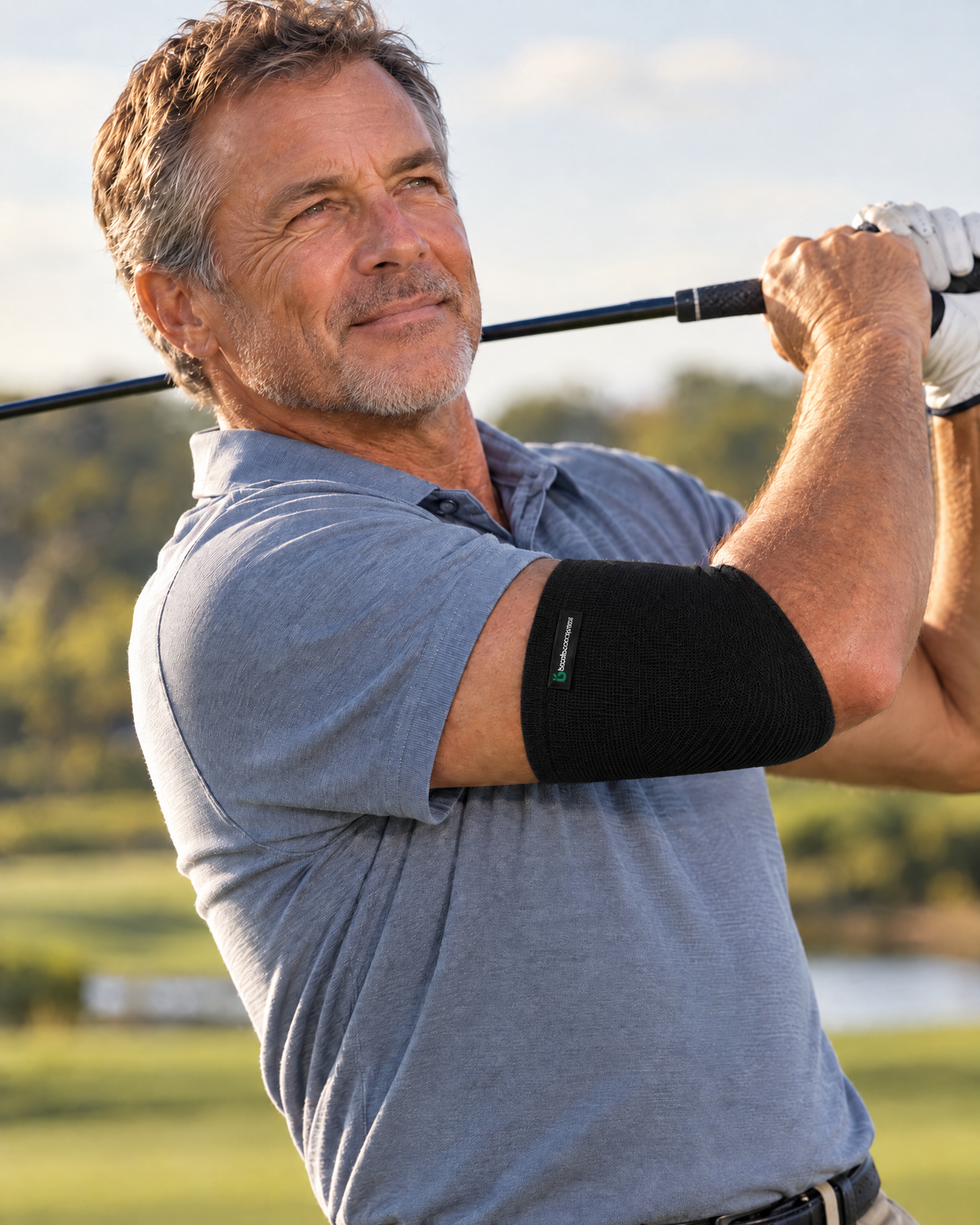 Person wearing the FLEX+ Bamboo Elbow Sleeve | Black